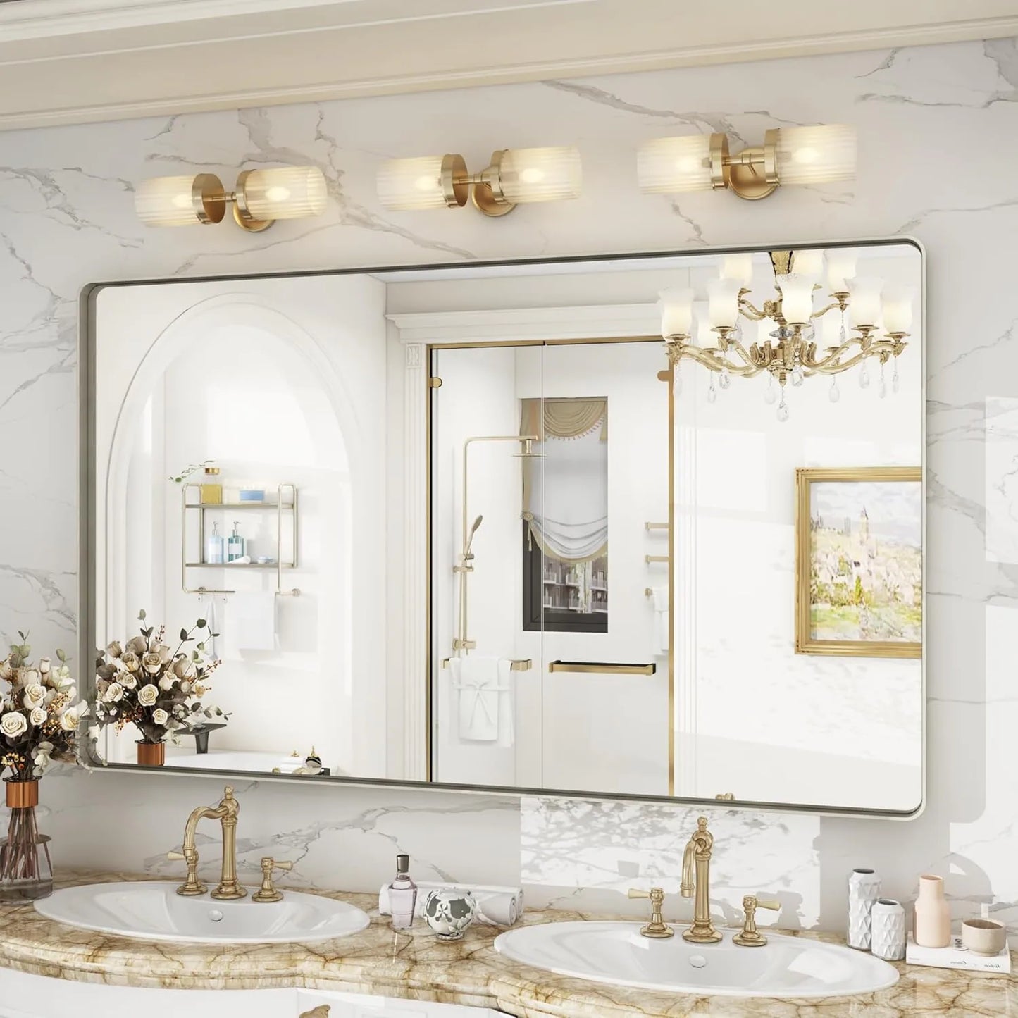 Aluminum Alloy Framed Tempered Glass Wall Decor Vanity Bathroom Mirror