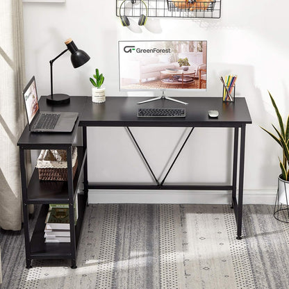 51 Inch L Shaped Gaming Desk Small Reversible Corner Gaming Computer Desk with Storage Shelves for Home Office PC Workstation Laptop Table, Black