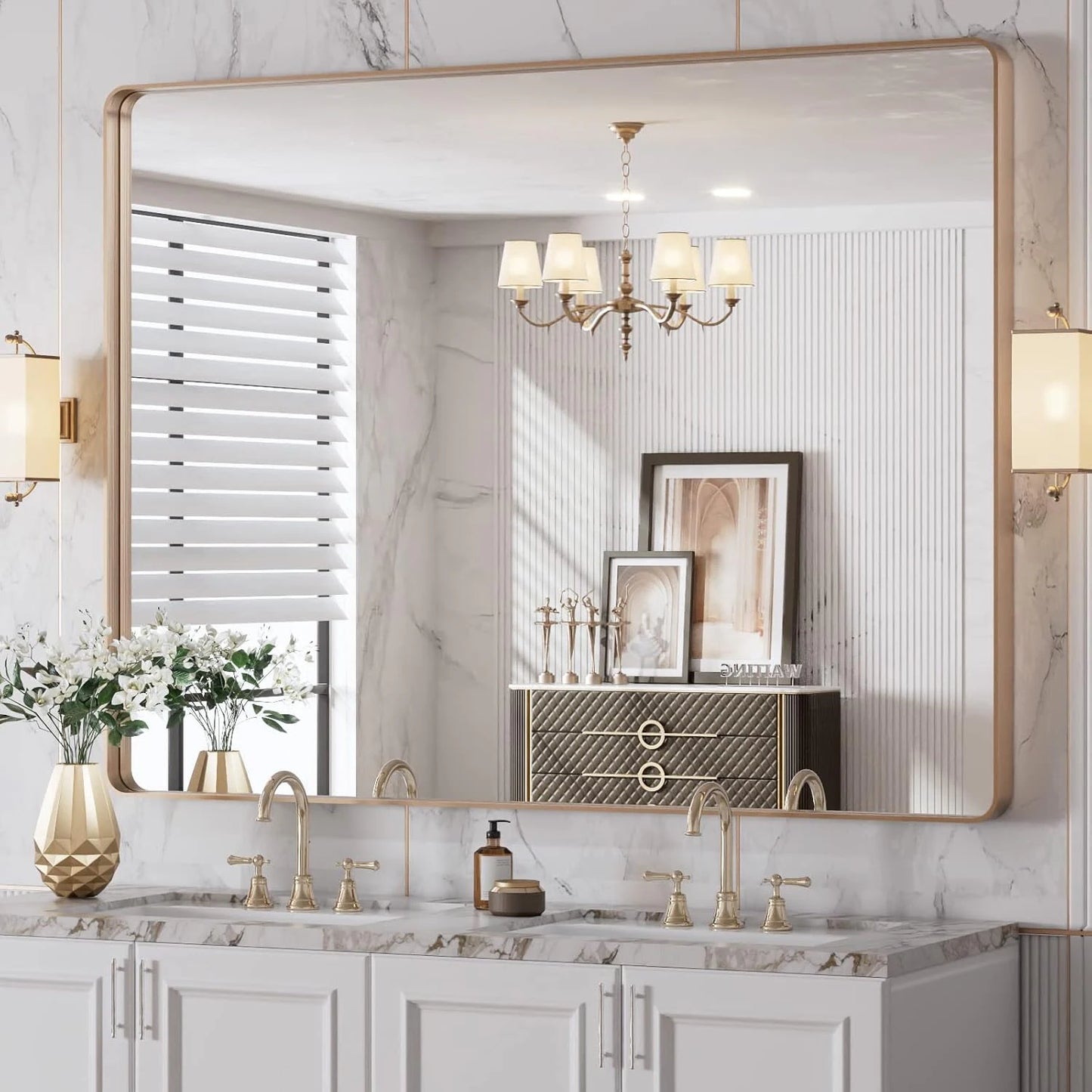 Aluminum Alloy Framed Tempered Glass Wall Decor Vanity Bathroom Mirror