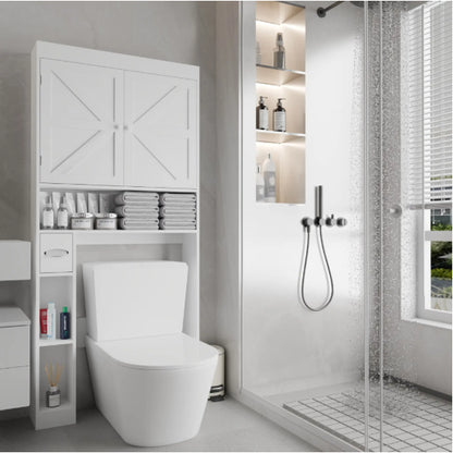 Over the Toilet Storage Cabinet with 2 Door Home Space Saving Toilet Rack, Farmhouse Style for Bathroom, Restroom, Laundry