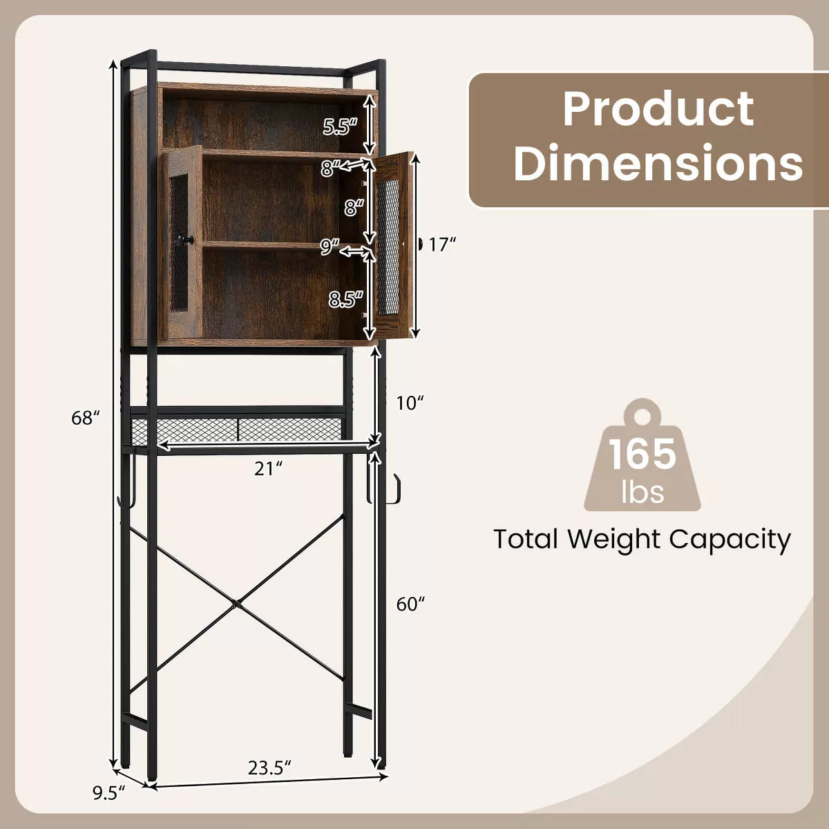 Costway over the Toilet Cabinet room Toilet Storage Organizer with Double Door Cabinet