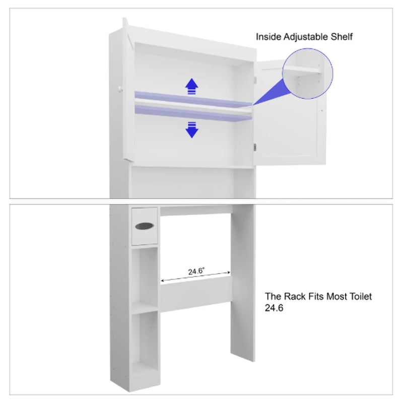 Over the Toilet Storage Cabinet with 2 Door Home Space Saving Toilet Rack, Farmhouse Style for Bathroom, Restroom, Laundry