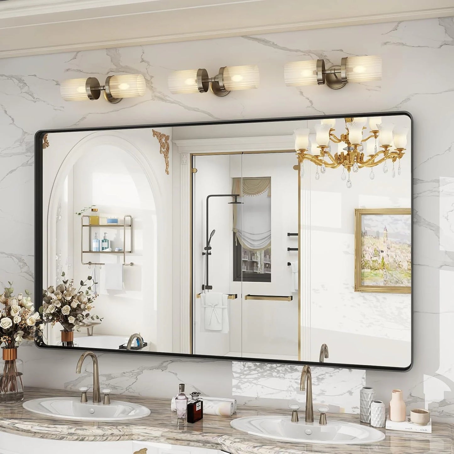 Aluminum Alloy Framed Tempered Glass Wall Decor Vanity Bathroom Mirror