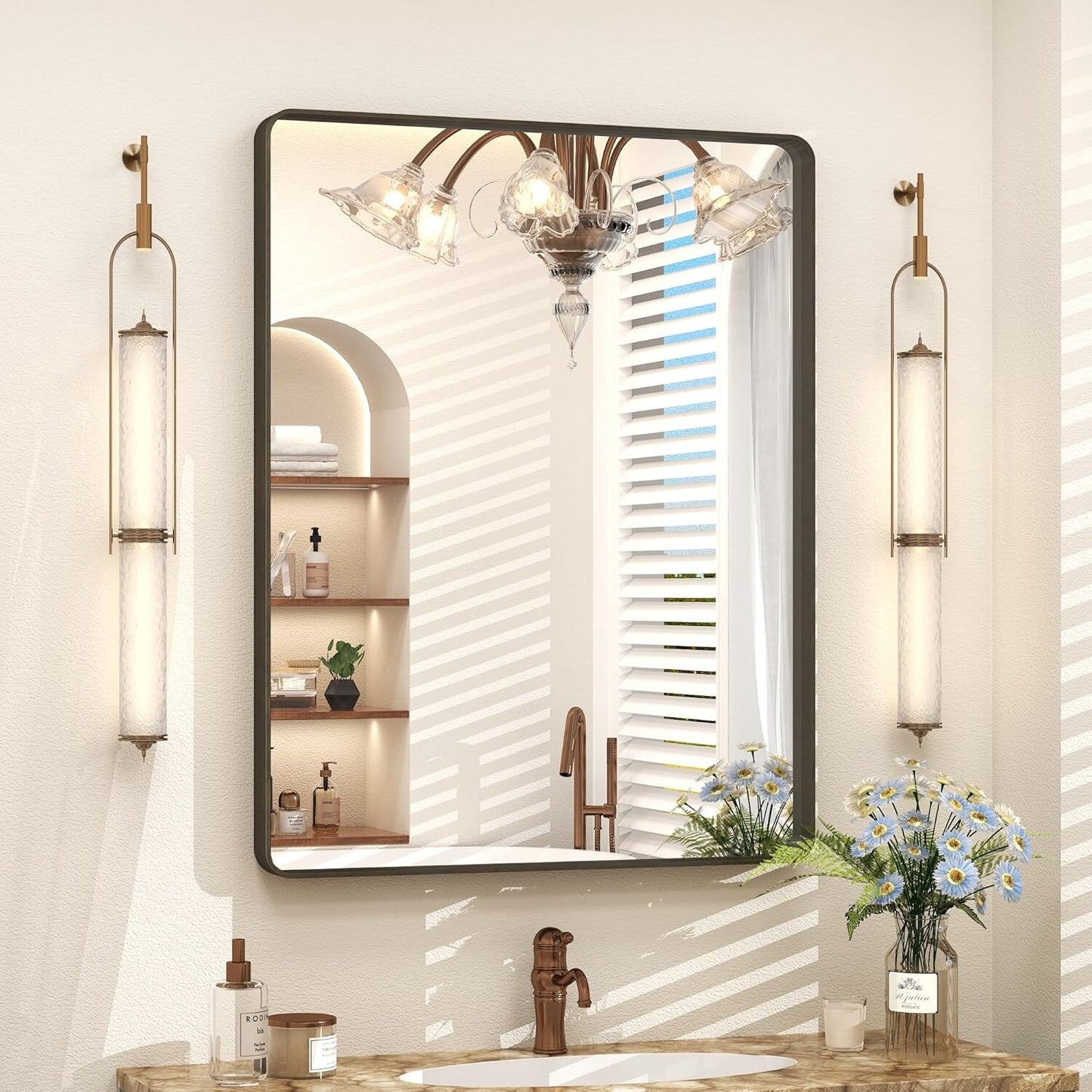 Aluminum Alloy Framed Tempered Glass Wall Decor Vanity Bathroom Mirror
